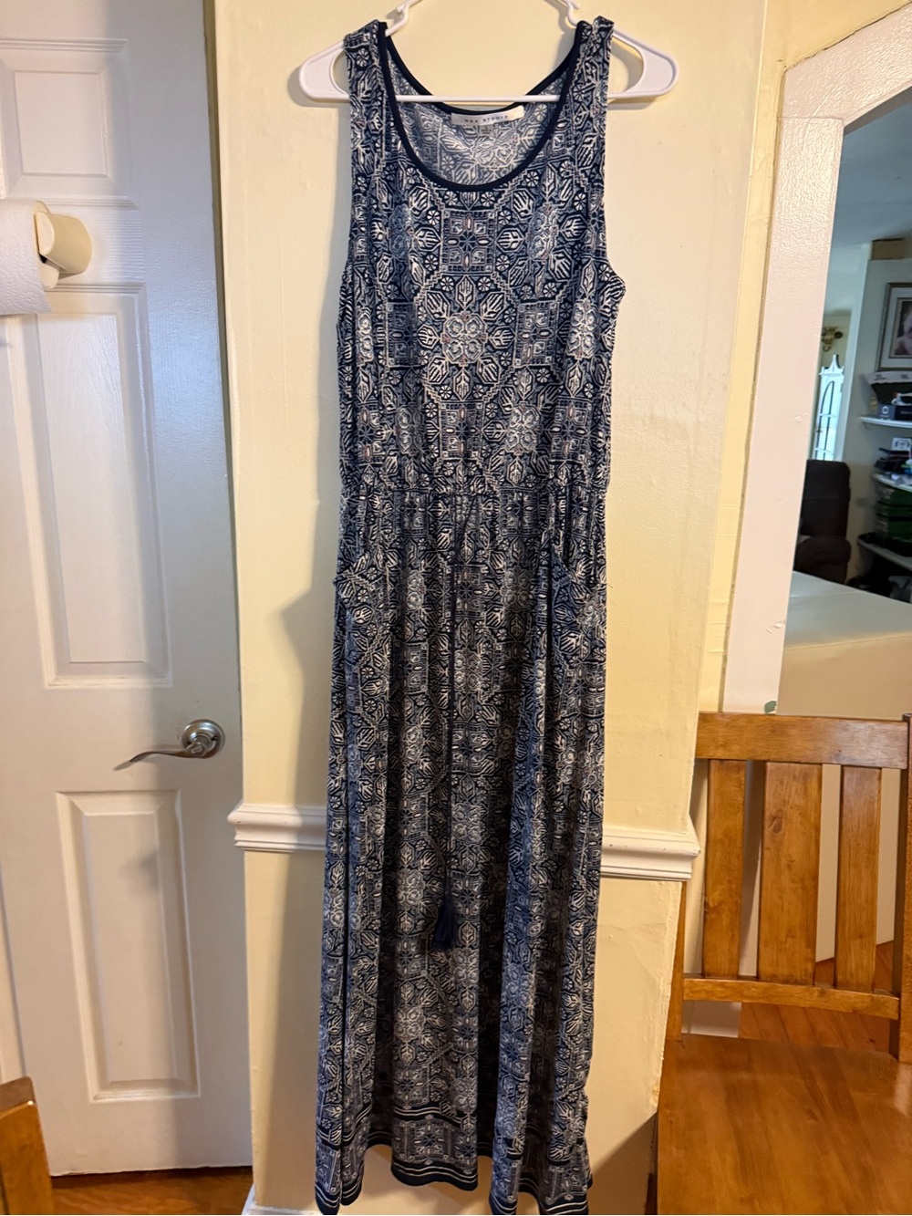 Max Studio Navy & White Geometric Maxi Dress